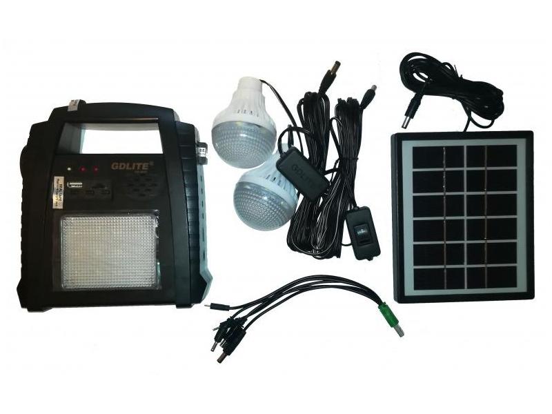 OEM Sistem Iluminare LED cu Incarcare Solara, 2 Becuri LED si Lampa Portabila cu FM si MP3 player GD-8052