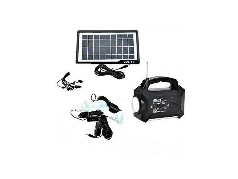 OEM Sistem Iluminare LED cu Incarcare Solara, 3 Becuri LED si Lampa Portabila cu FM si MP3 player GD-8056