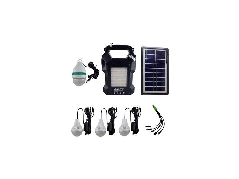 OEM Sistem Iluminare LED cu Incarcare Solara, 3 Becuri LED, 1 bec disco si Lampa Portabila cu FM si MP3 player GD-8050