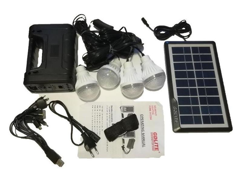 OEM Sistem Iluminare LED cu Incarcare Solara, 4 Becuri LED si Lampa Portabila GD-8038