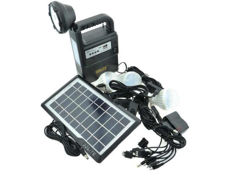 OEM Sistem Iluminare LED cu Incarcare Solara, 3 Becuri LED, MP3, radio FM si Lampa Portabila GD-8133