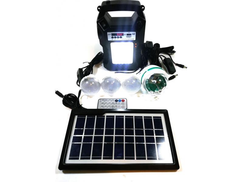 OEM Sistem Iluminare LED cu Incarcare Solara, 3 Becuri LED, 1 bec disco si Lampa Portabila cu FM si MP3 player GD-8060