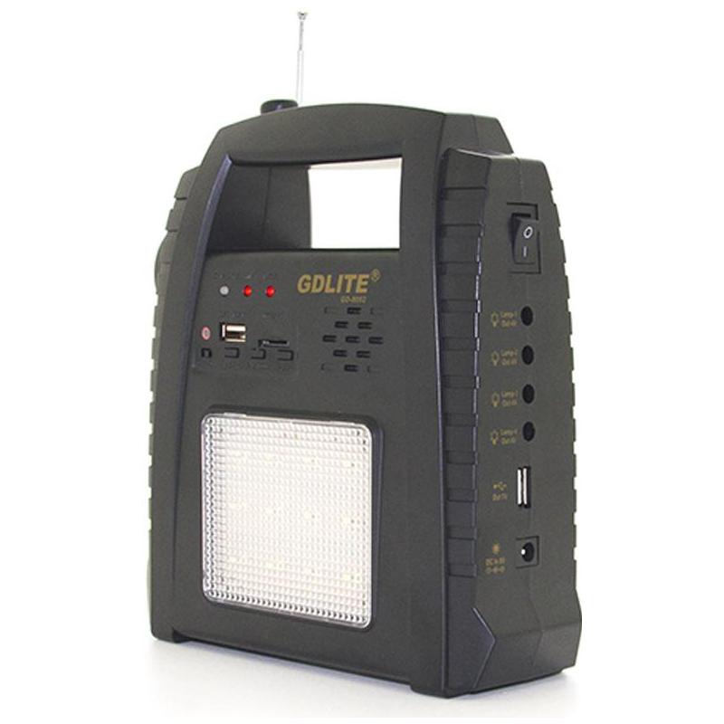 OEM Sistem Iluminare LED cu Incarcare Solara, 2 Becuri LED si Lampa Portabila cu FM si MP3 player GD-8052