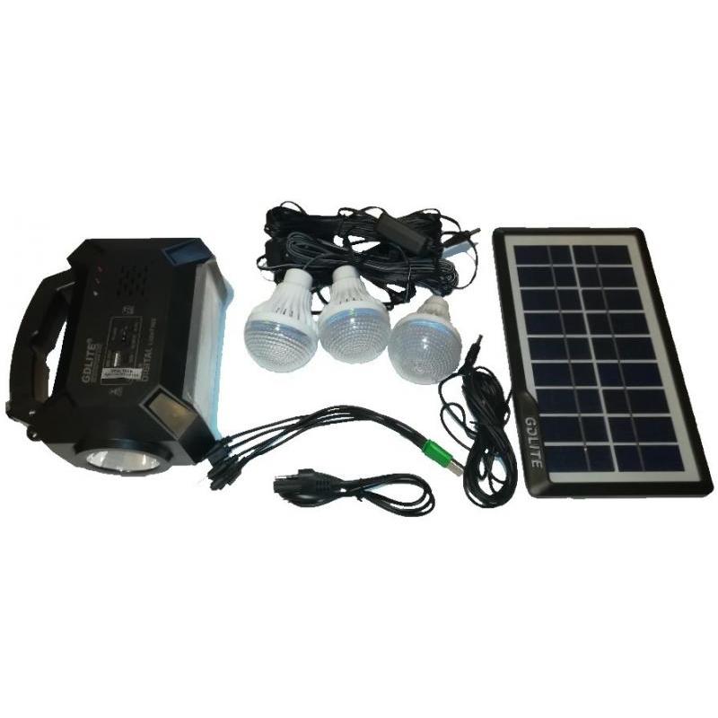 OEM Sistem Iluminare LED cu Incarcare Solara, 3 Becuri LED si Lampa Portabila cu FM si MP3 player GD-8056