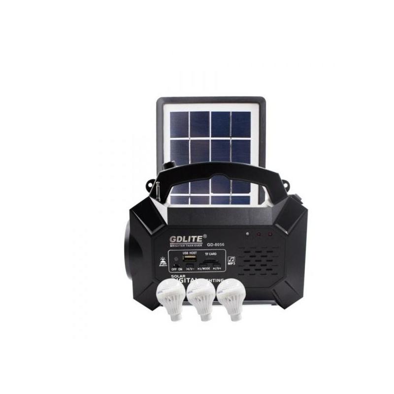 OEM Sistem Iluminare LED cu Incarcare Solara, 3 Becuri LED si Lampa Portabila cu FM si MP3 player GD-8056