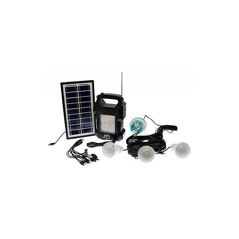 OEM Sistem Iluminare LED cu Incarcare Solara, 3 Becuri LED, 1 bec disco si Lampa Portabila cu FM si MP3 player GD-8050
