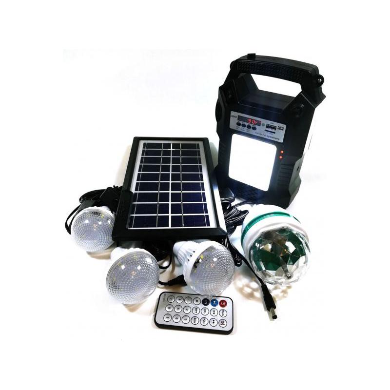 OEM Sistem Iluminare LED cu Incarcare Solara, 3 Becuri LED, 1 bec disco si Lampa Portabila cu FM si MP3 player GD-8060