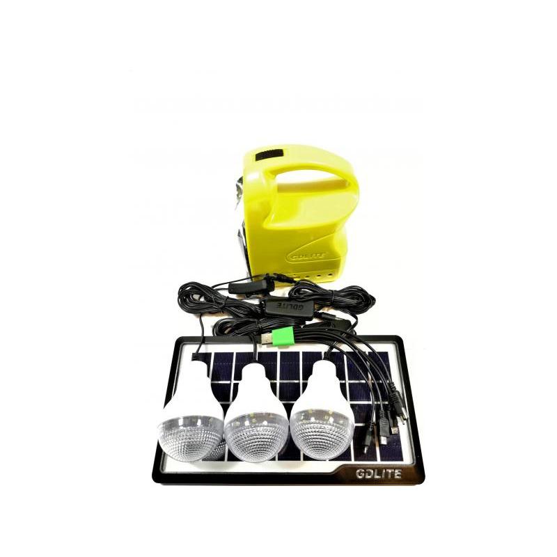 OEM Sistem Iluminare LED cu Incarcare Solara, 3 Becuri LED si Lampa Portabila GD-7 Galben