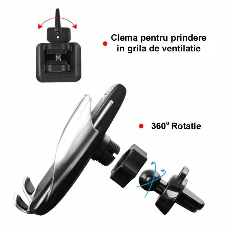 Zenteko Universal SMART Car Holder Zenteko cu incarcator Wireless Fast Charge