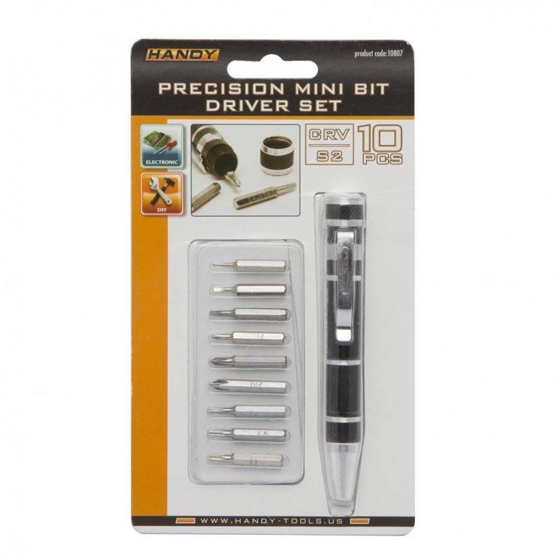 Handy Set surubelnite de precizie, cu maner tip toc, 10 piese
