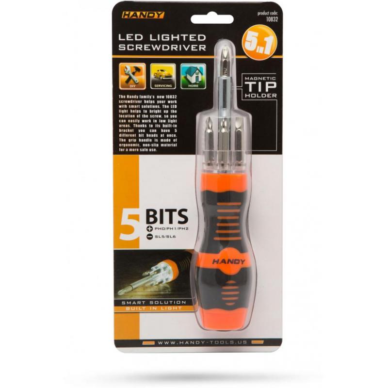 Handy Şurubelniţă cu LED încorporat, 5 bituri
