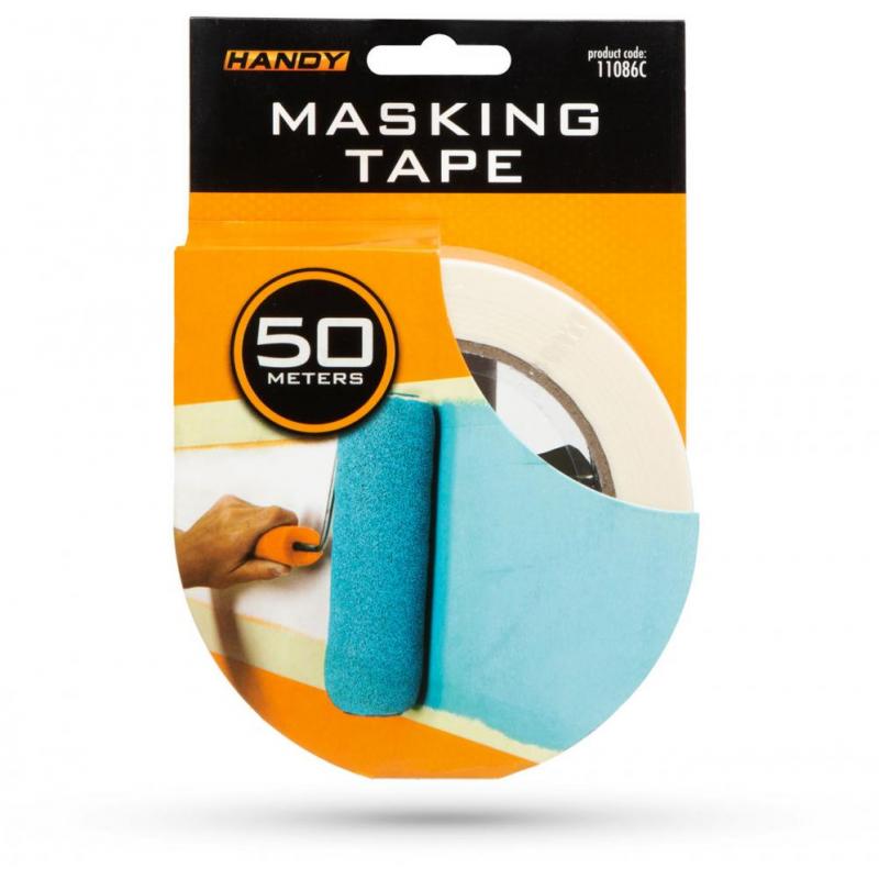 Handy Banda de mascare - cu adeziv pe baza de apa - 50 m x 48 mm - alb