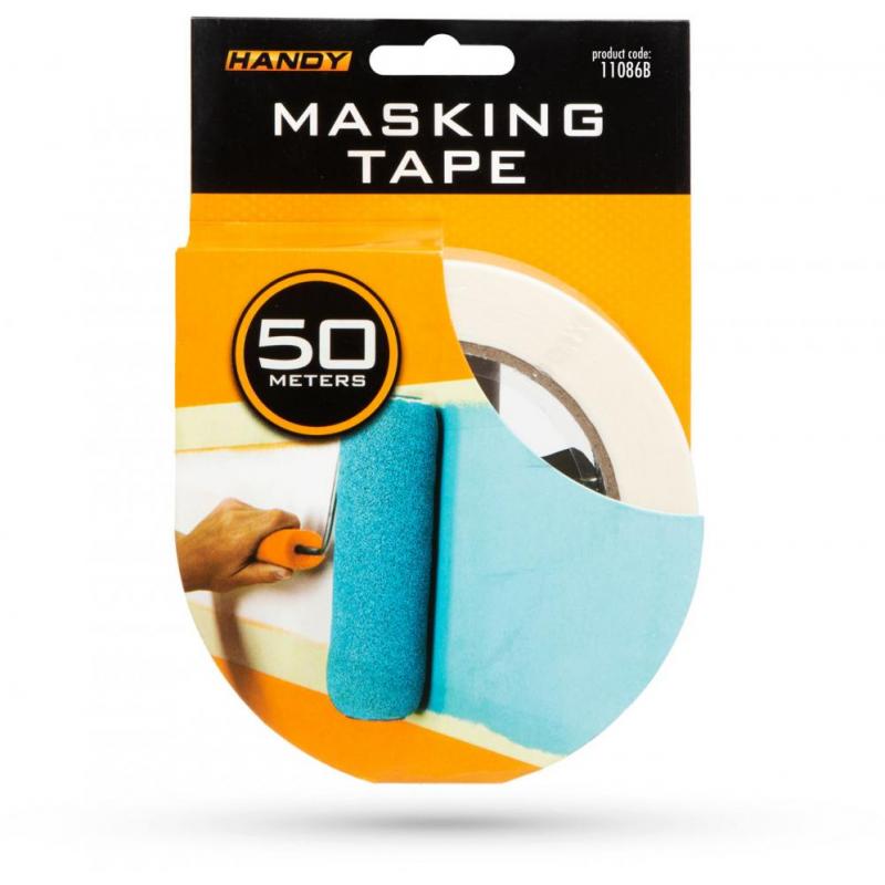 Handy Banda de mascare - cu adeziv pe baza de apa - 50 m x 36 mm - alb