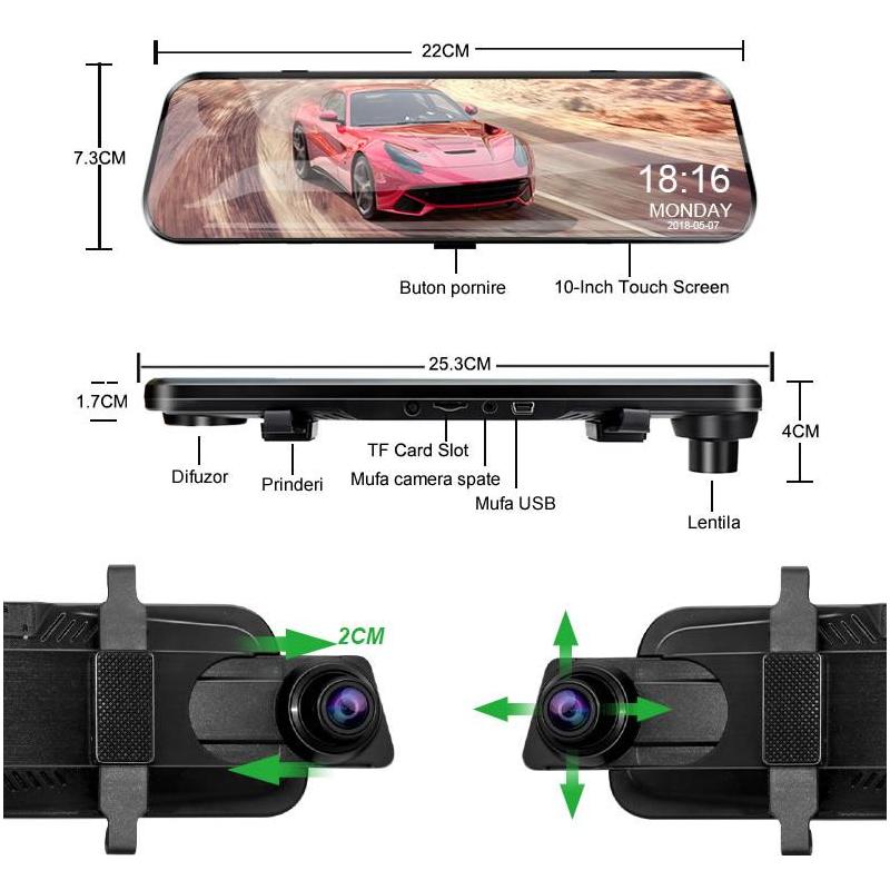 Zenteko Camera Auto Oglinda Offroad Zenteko Full HD cu touchscreen SM1020CM